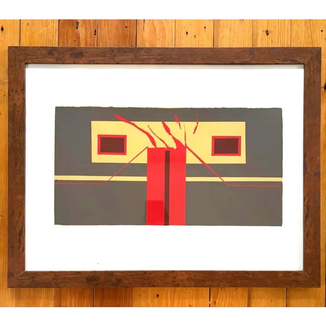 Barbara Beck 1969 Mid-Century Modern Framed Screen Print on Paper - Dark Wood Frame For Sale - Image 4 of 5