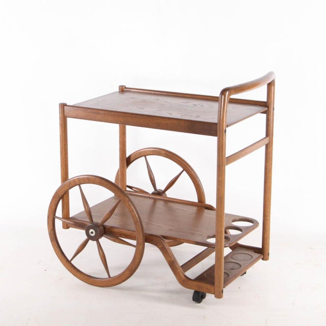 Wooden Serving Cart in Oak, 1970s For Sale - Image 15 of 15