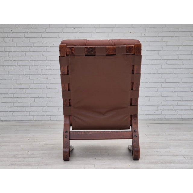 Vintage Scandinavian Lounge Chair in Leather, 1970s For Sale - Image 13 of 18