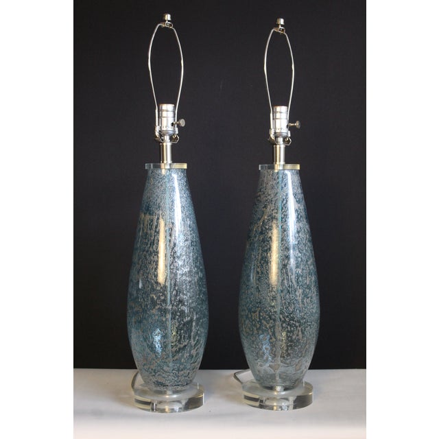 Mid 20th Century Mezza Murano Style Aqua Frost Lamps - a Pair For Sale - Image 9 of 14