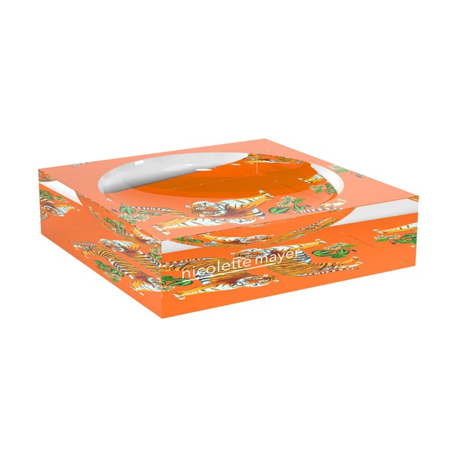 Tiger Seeing Double Orange Acrylic Candy Catchall Dish, Large For Sale - Image 11 of 11