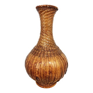 Vintage Rattan Wicker Vase Home Decor For Sale