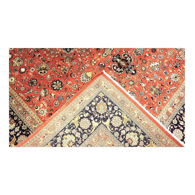 Antique Persian Tabriz Wool 10x13 Rust, Navy & Ivory Handmade Area Rug #1143224 For Sale - Image 9 of 9