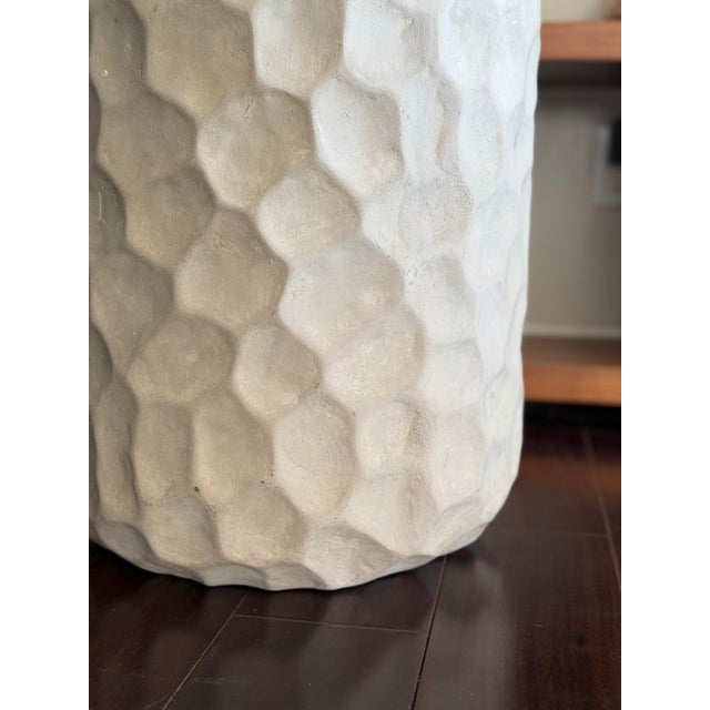 Mid-Century Modern Made Goods Kemma Stool in Light Gray Reconstituted Stone Organic Dimpled Texture Modern Coastal Accent Table For Sale - Image 3 of 12