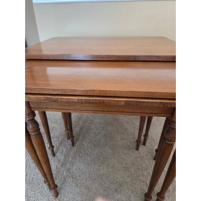 Vintage Ethan Allen Furniture Regency Style Set of Three Nesting Tables For Sale - Image 11 of 17