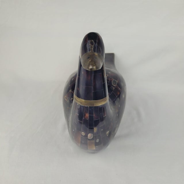 Art Deco Maitland Smith Tessellated Faux Tortoise Shell Mother of Pearl Duck Brass For Sale - Image 3 of 15