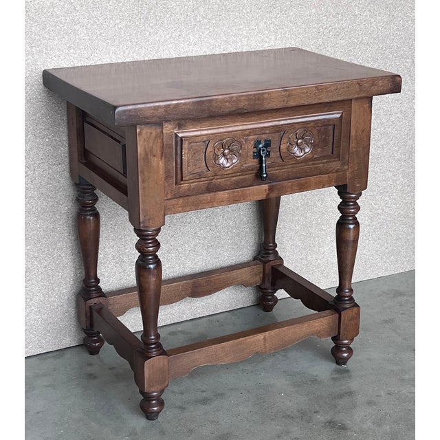 20th Pair of Large Spanish Nightstands or Low Console Tables With Drawer For Sale - Image 4 of 10