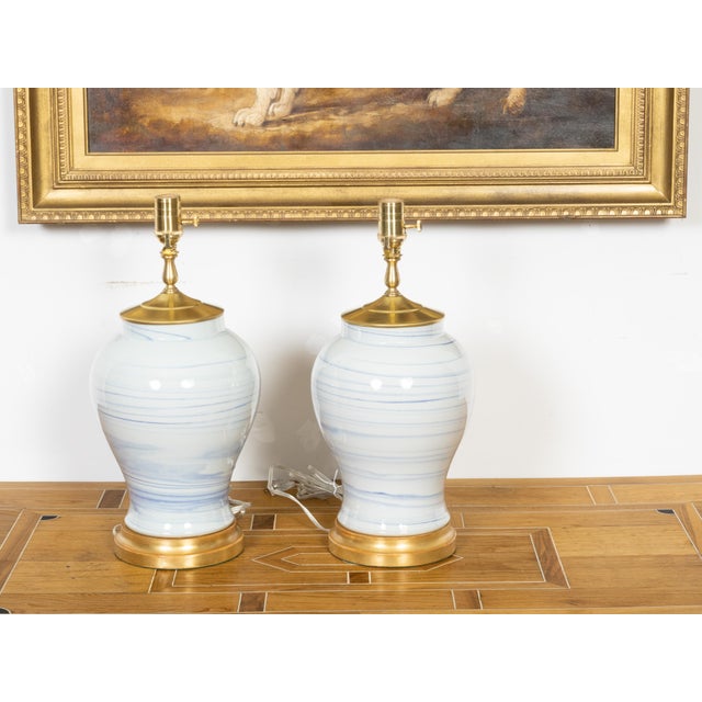 Wood Asian Modern Porcelain Vases Table Lamps - Pair For Sale - Image 7 of 10