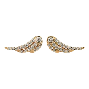 Wing Charm 14k Solid Gold Diamond Earrings - 2 Pieces
