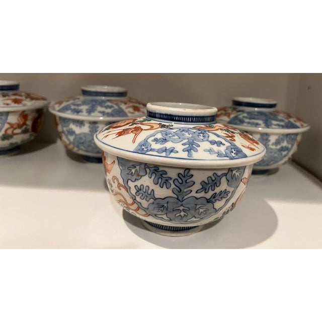 Antique Colored-Imari Rice/Soup Bowls With Lids - Rare Collection of Set of 12 For Sale - Image 12 of 18