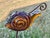 Art Deco Carnival Glass Iridescent 7” Amber Glass Snail W Copper Wire Vintage on 40” Garden Stake For Sale - Image 3 of 4