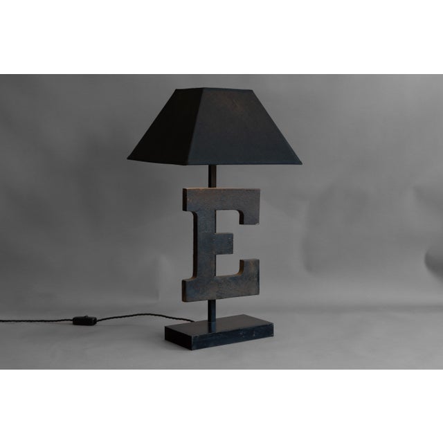 Industrial Cast Iron E Table Lamp, 1890s For Sale - Image 3 of 9
