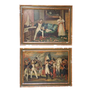 Pair Of Attrubited Louis Ducis Oil Paintings Depicting Napoleon Bonaparte With Family and Soldiers