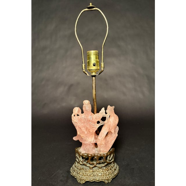 19th century antique Chinese hand-carved and polished translucent rose quartz carving of a standing Guanyin with phoenix...