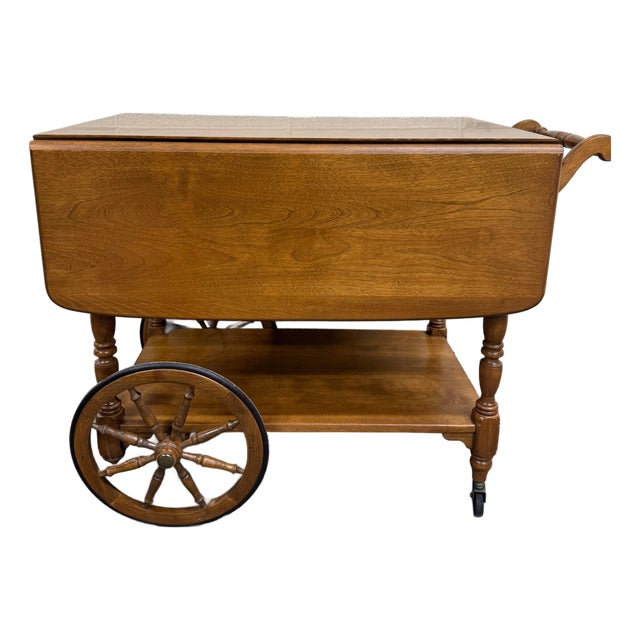 Vintage Ethan Allen Baumritter Solid Maple Drop Leaf Tea Cart For Sale