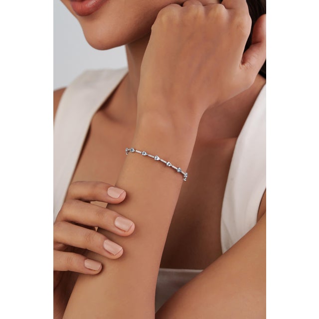 Mexican 1.61ct Pear Cut Aquamarine & Diamond Tennis Bracelet in 14k White Gold For Sale - Image 9 of 18
