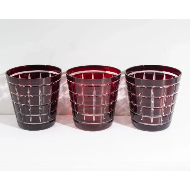 Red Cut to Clear Tumblers and Glasses For Sale - Image 4 of 6