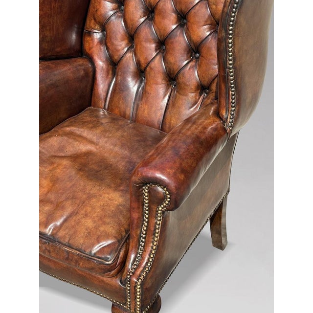 Brown Antique Wing Chair in Brown Leather, 1890 For Sale - Image 8 of 9