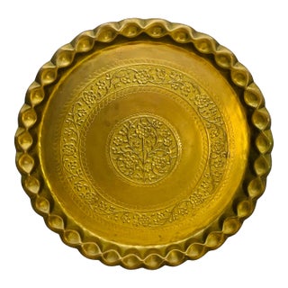 Vintage 1950s Large Floral Brass Tray For Sale