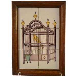 18th Century Delft Tile Panel of a Bird in a Cage