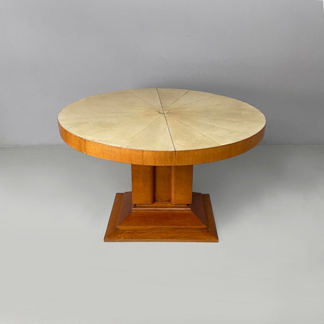 Art Deco Italian Wood and Beige Parchment Dining Table, 1930s For Sale - Image 3 of 18