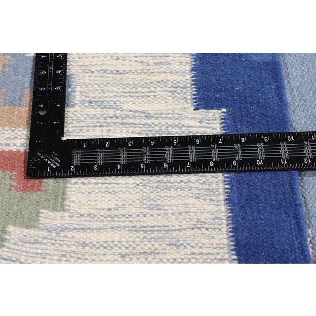 Sky Blue Barbro Fagerholm Vintage Swedish Rollakan Rug, 06'06 X 09'09 For Sale - Image 8 of 11