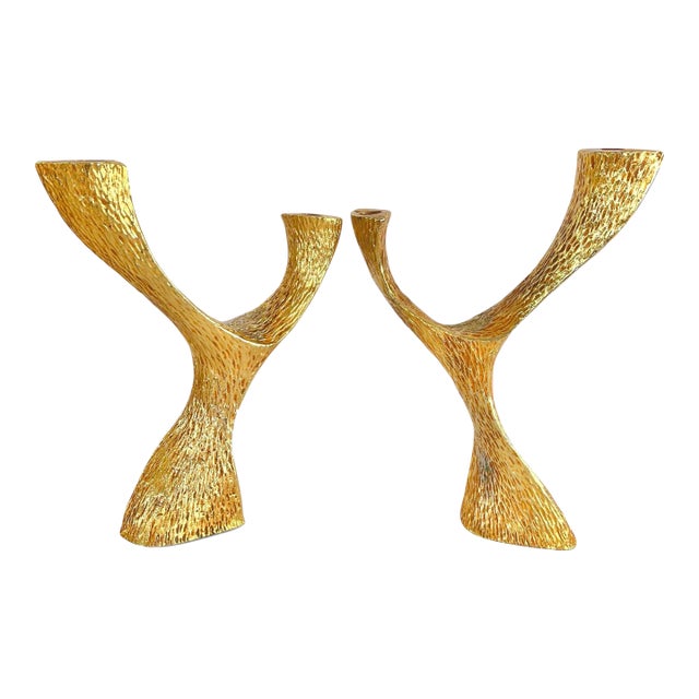 French Gilt Metal Candlesticks Attributed to Stéphane Galerneau For Sale