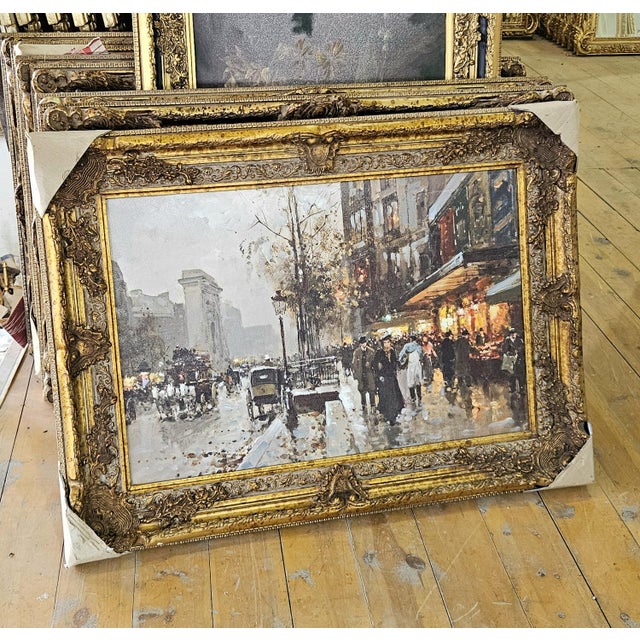 Bring the romance of a bustling European boulevard into your home with this atmospheric cityscape painting. The scene...