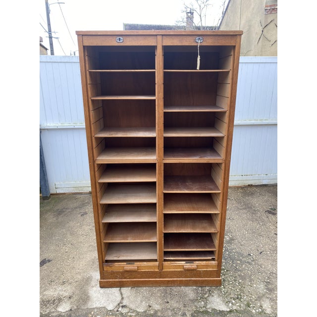Oak Double Column Roll-Top Filing Cabinet, 1950s For Sale - Image 15 of 18