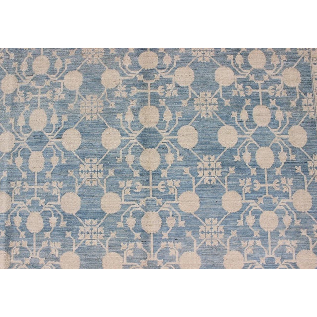 Cream Pomegranate Design Modern Khotan Lt Blue Rug by Keivan Woven Arts 8'7 X 12'5 For Sale - Image 8 of 10
