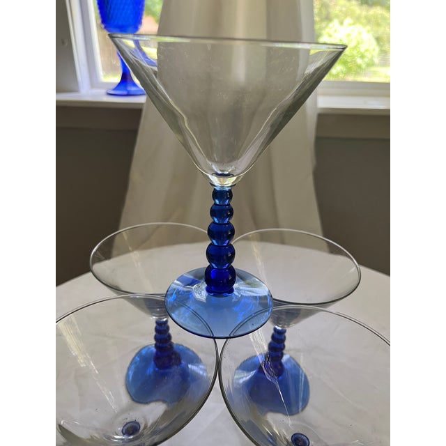 Vintage post modern metropolis blue Martini glasses set of 5 by marlos Cabinet. Brighten up your next party.