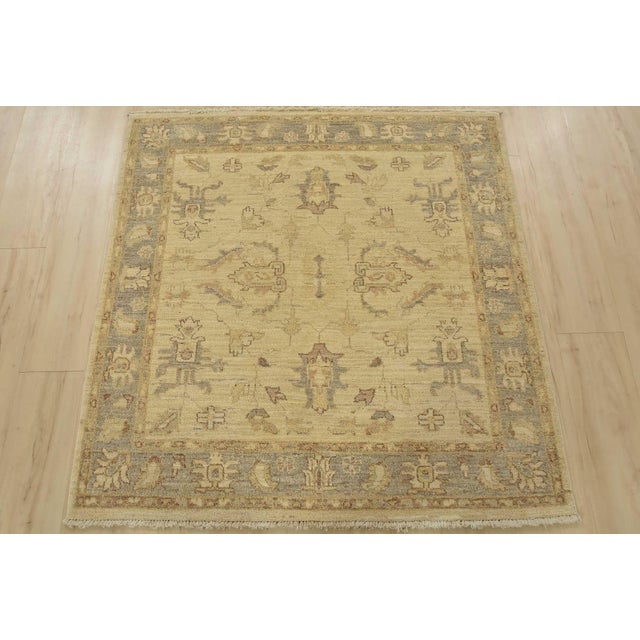 Farmhouse Ziegler Rug 4’1” X 4’2” Beige Wool Traditional Hand-Knotted Oriental Carpet For Sale - Image 3 of 10