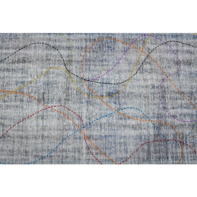 Textile Vintage Turkish Hand-Knotted Wool Cotton Blue Runner For Sale - Image 7 of 11