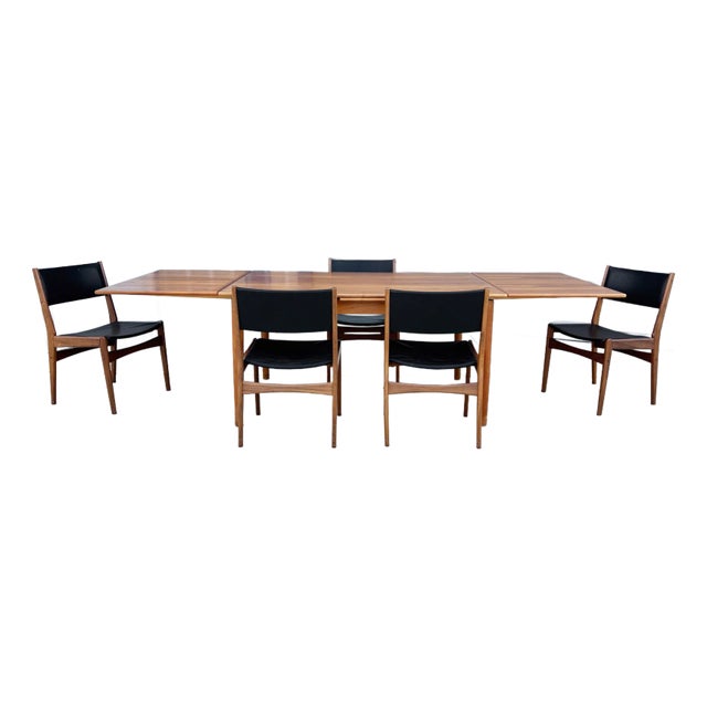 1960s Danish Modern Teak & Vinyl Dining Set of 6 For Sale