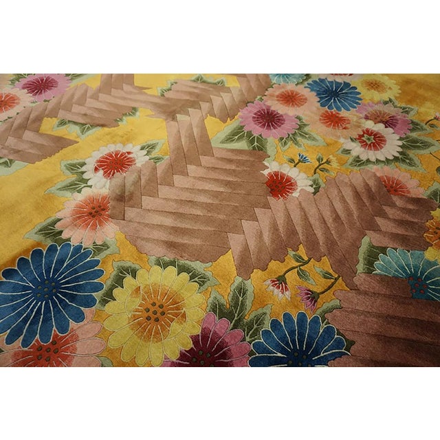 Textile 1930s Antique Yellow-Saffron Floral Modern Antique Chinese Art Deco Carpet Rug For Sale - Image 7 of 13