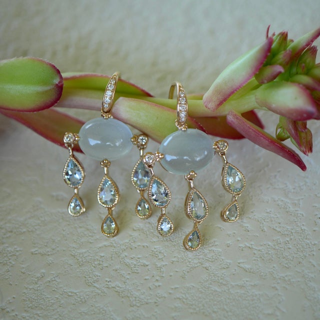 Nina Zhou Rainy Day Aquamarine Diamond Chandelier Drop Earrings in 14k Yellow Gold - A Pair For Sale In Los Angeles - Image 6 of 6