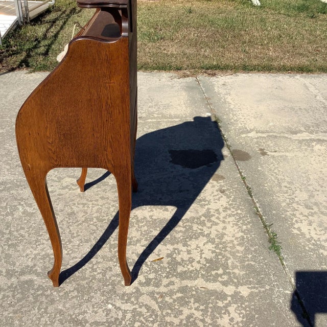 Brass Antique Oak Carved Slant Front Desk For Sale - Image 8 of 12
