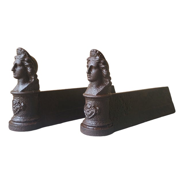 Cast Iron Andirons, 1890s, Set of 2 For Sale