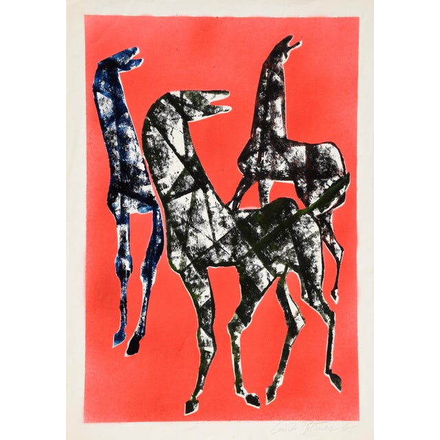 Ernst Bräuer, Three Horses Against Red, 1963, Monotype Paint For Sale - Image 12 of 12