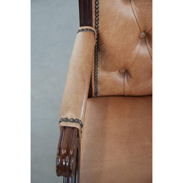 Wood English-Style Chesterfield Swivel Office Chair in Cowhide and Wood For Sale - Image 7 of 18