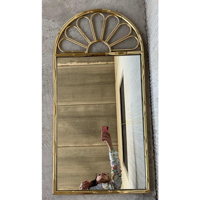 Mid-Century Modern Mid-Century Modern Italian Faux Bamboo Gilt Metal Mirror For Sale - Image 3 of 7