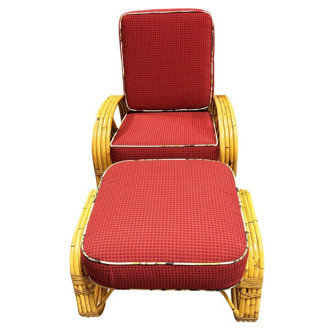 This beautifully restored coastal rattan lounge chair set blends vintage charm with modern comfort. The 1950s set features...