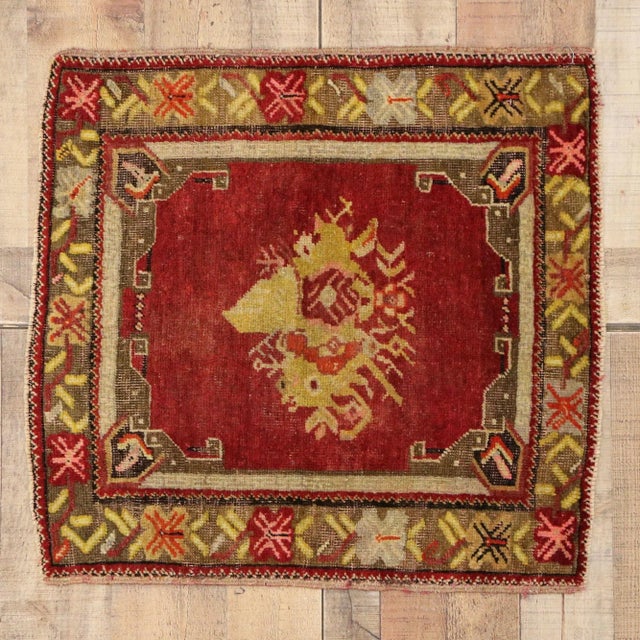 Ruby Red Vintage Turkish Yastik Rug - 02'02 X 02'03 For Sale - Image 8 of 8