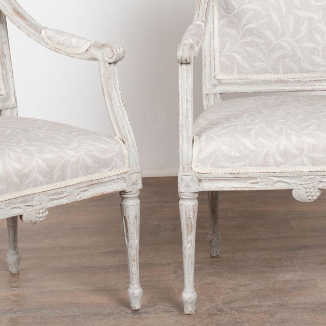 Pair, 19th Century Swedish Gustavian Gray Painted Armchairs For Sale - Image 13 of 18