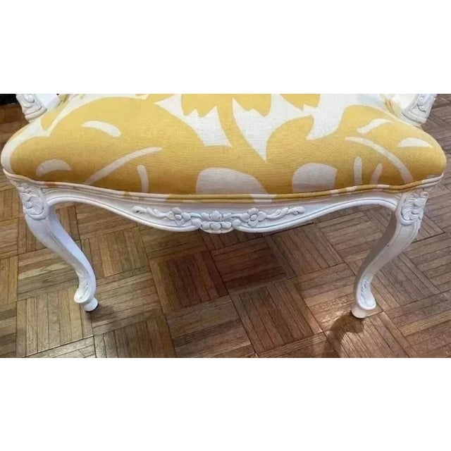 Wood Pair of Vintage Italian Painted Bergere Chairs Upholstered in Yellow and White Linen For Sale - Image 7 of 12
