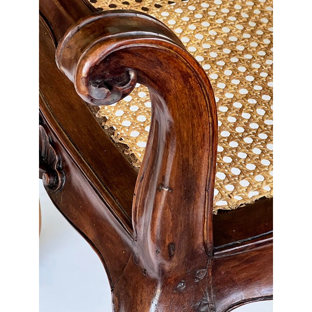 French Louis XV Style Double-Seat Walnut Bench With Caned Seat For Sale - Image 11 of 12