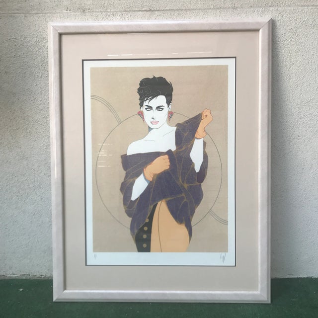 Vintage Large Serigraph by Steve Leal inspired by the art of Nagel. Woodblock style simplicity portrait from the late 80s...