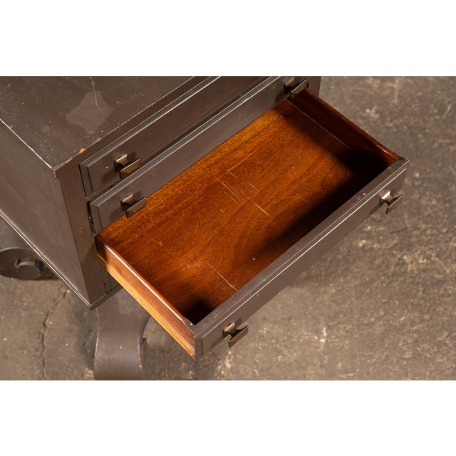 Greige Mid-Century Pedestal-Base Painted Wood Sheet Music Cabinet For Sale - Image 8 of 9