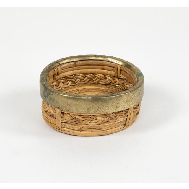 Mid-Century Modern Round Bowl in Bamboo with Rattan and Brass, 1970s For Sale - Image 9 of 15