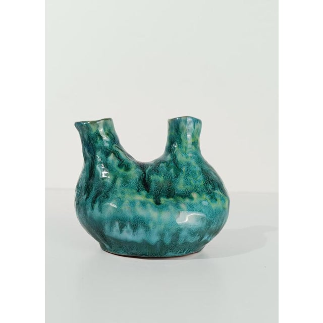 Ceramic Vintage Handcrafted Majolica Multiple Openings Vase in Hurt Shape, 1981 For Sale - Image 7 of 17